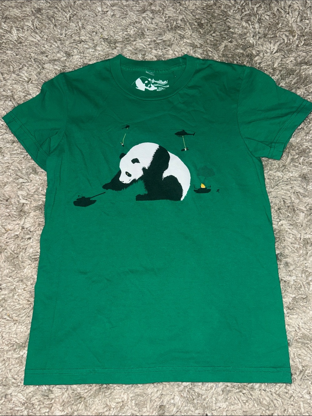 Threadless "Pandamonium" Panda Graphic Tee Green Short Sleeve Size M